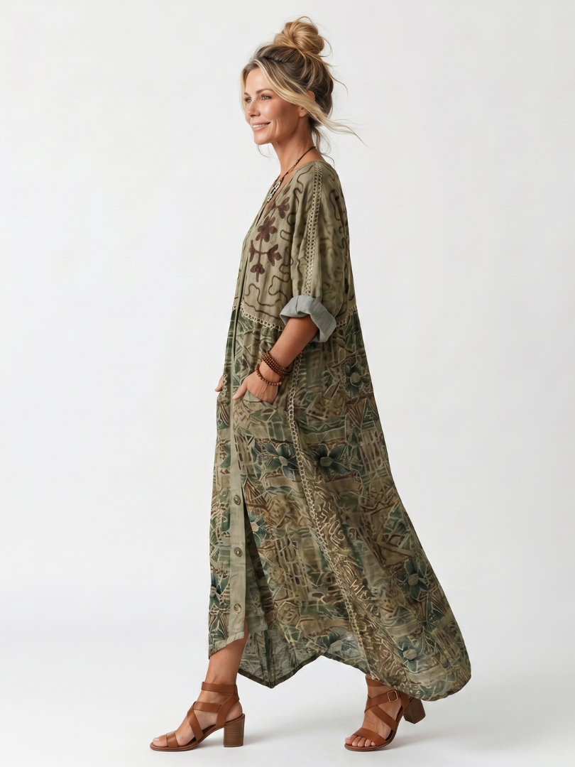 Aleta | Abito Midi Oversized con Bottoni e Tasche