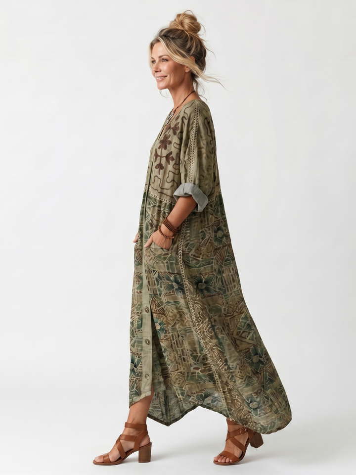 Aleta | Abito Midi Oversized con Bottoni e Tasche