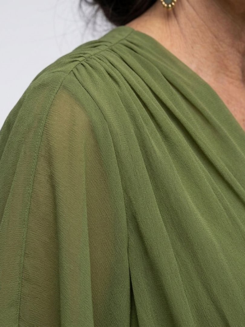 Elysia | Abito midi drappeggiato con scollatura a V e cintura in vita