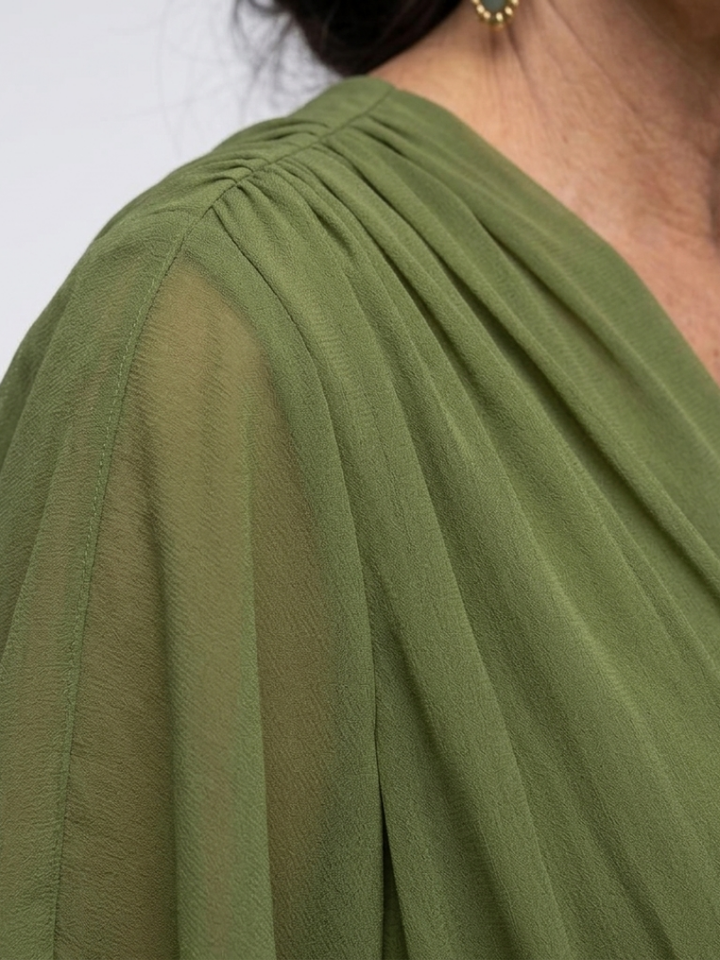 Elysia | Abito midi drappeggiato con scollatura a V e cintura in vita