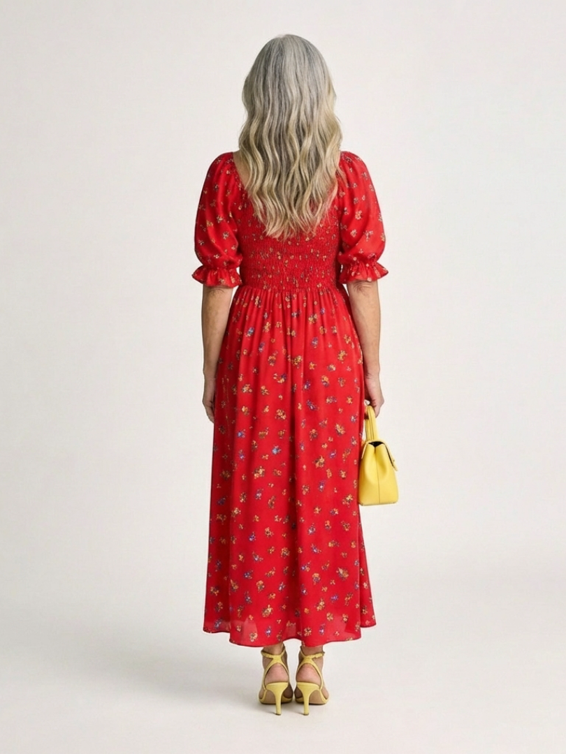 Delphine | Abito midi con scollatura quadrata e motivo floreale
