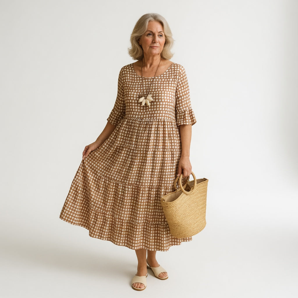 Noémie™ — Abito midi fluido elegante naturale