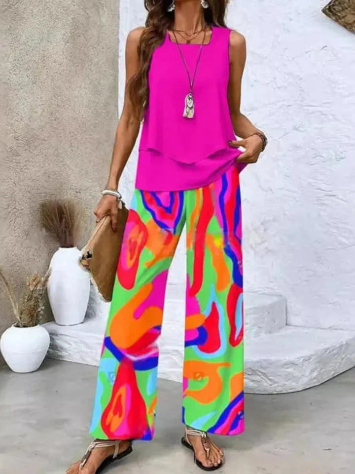Ovelynra™ | Top senza maniche e pantaloni a gamba larga