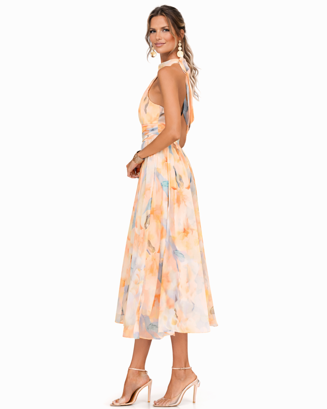 Irene | Vestito con scollo halter e stampa ad acquerello