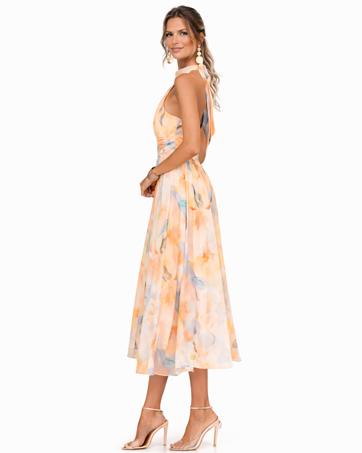 Irene | Vestito con scollo halter e stampa ad acquerello
