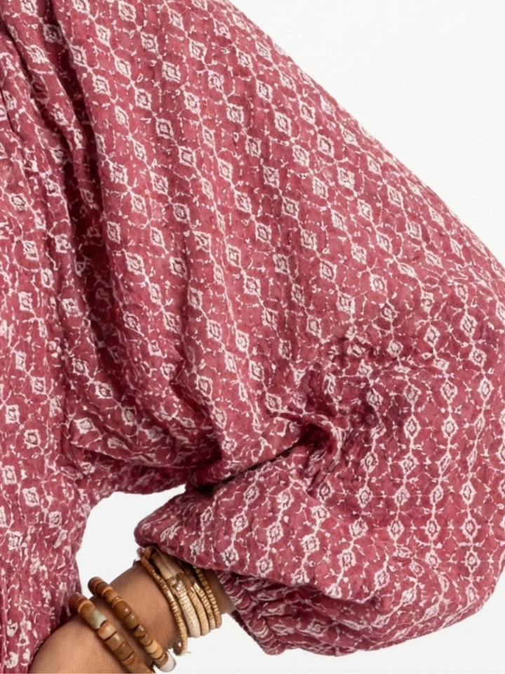 Arlette | Abito midi con stampa geometrica e maniche lunghe