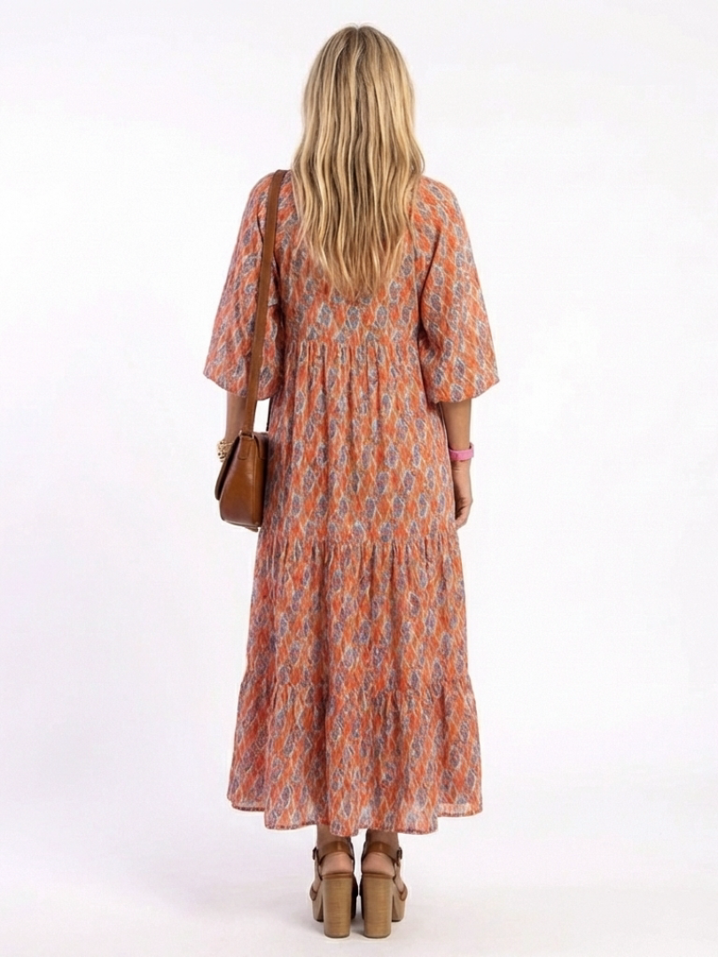 Amara | Abito midi con scollatura a V e motivo geometrico
