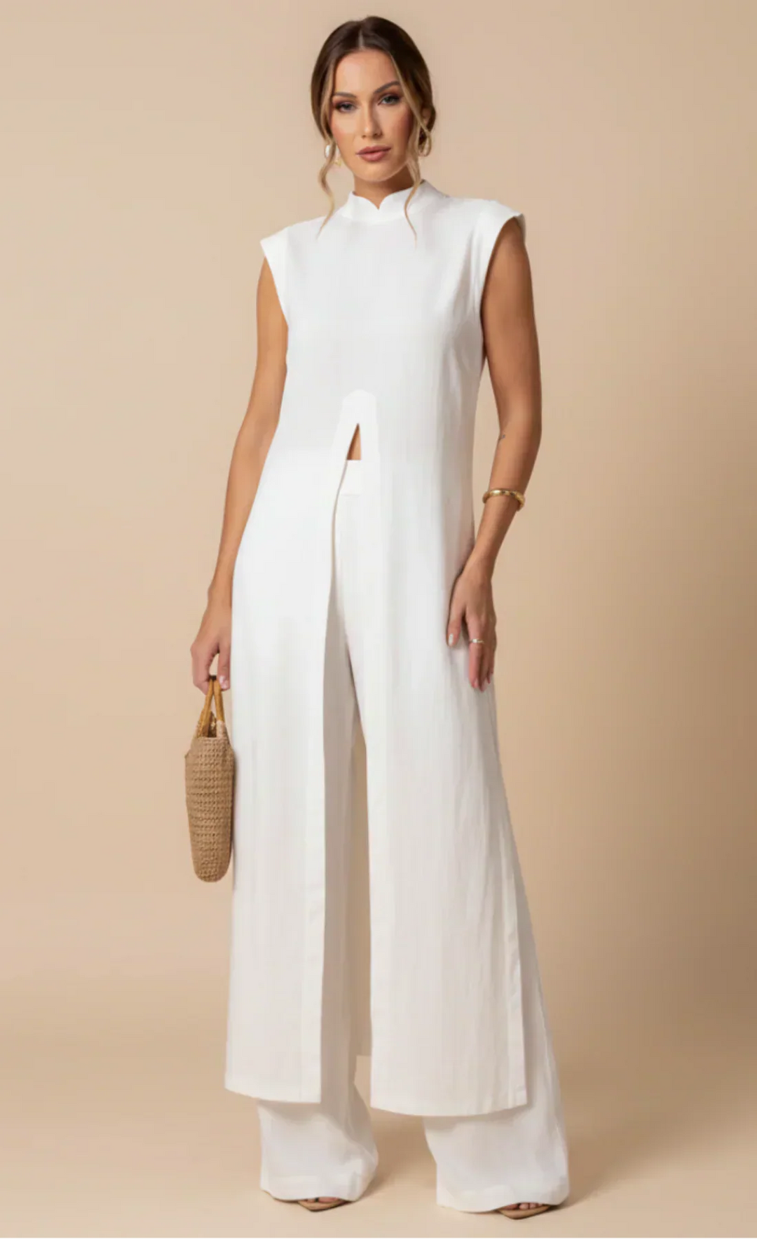 Benigna™ | Completo Bianco Tunica Volante e Pantalone