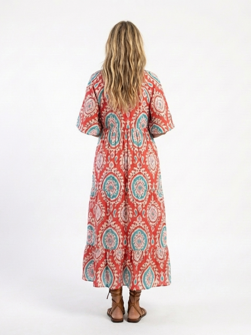 Zaria | Abito midi con stampa paisley e scollatura a V con maniche corte