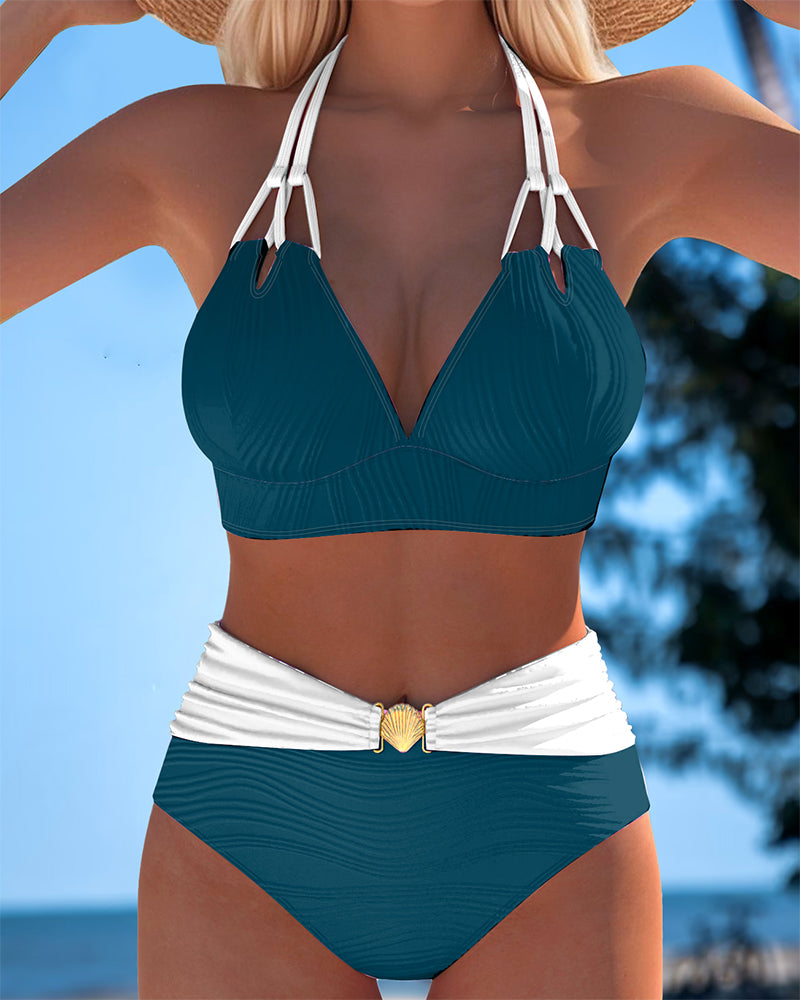 Lily™ | Costume da bagno a vita alta con spalline doppie e colore a contrasto