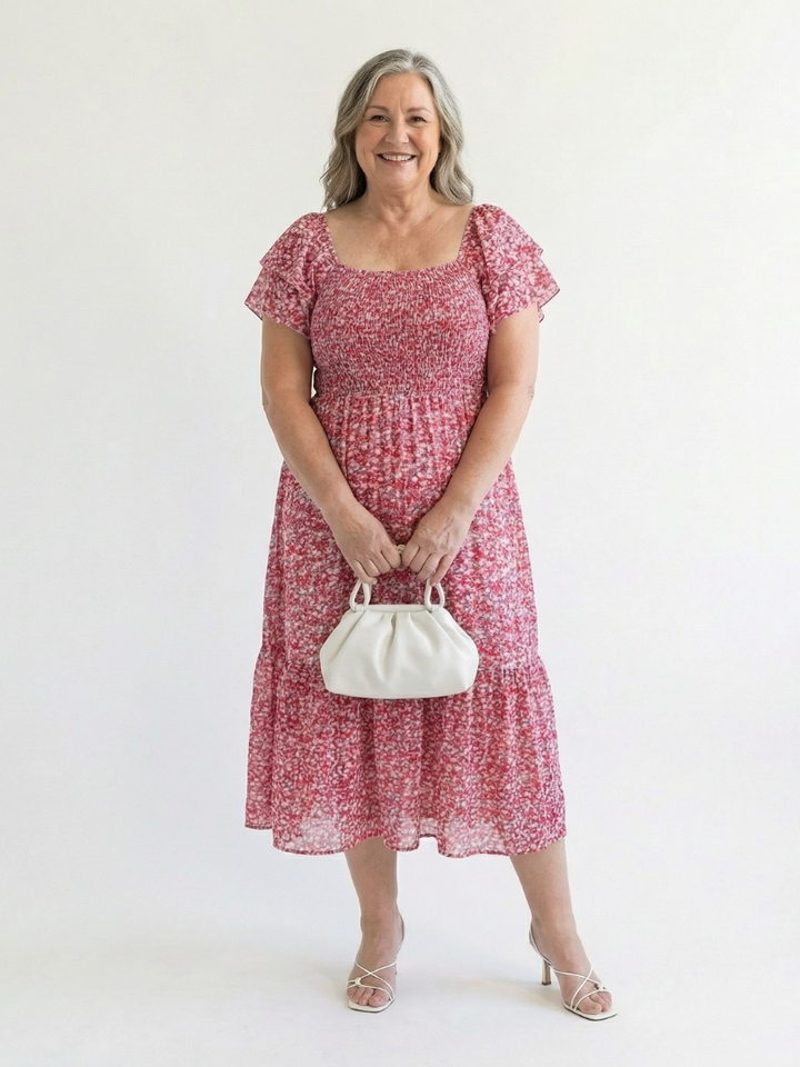 Odette | Abito Midi Smockato con Spalle Scoperte