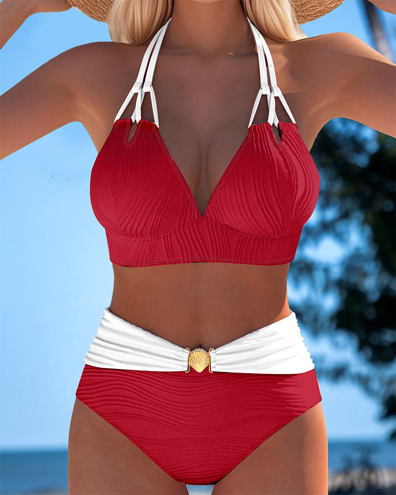 Lily™ | Costume da bagno a vita alta con spalline doppie e colore a contrasto