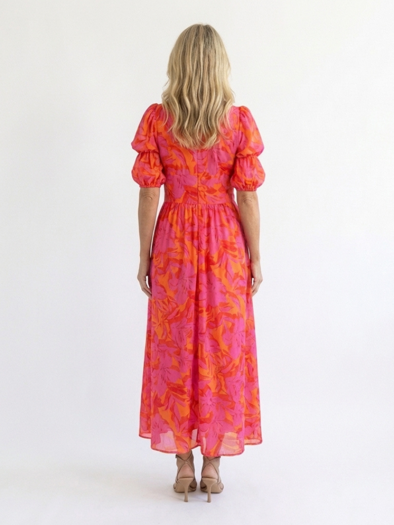 Willow | Abito midi con scollo a V floreale e maniche a sbuffo