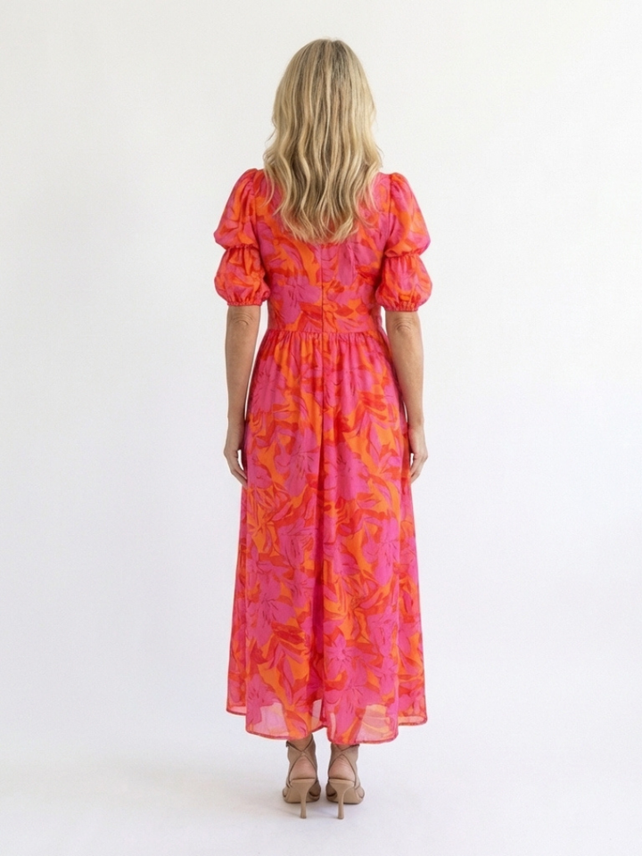 Willow | Abito midi con scollo a V floreale e maniche a sbuffo