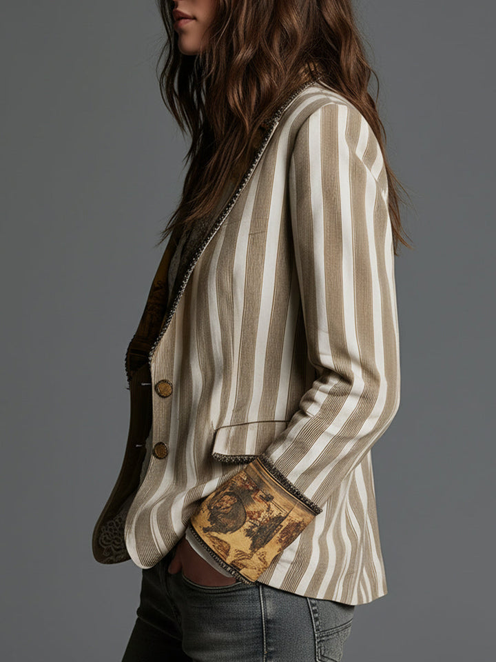Blazer da Donna Boho a Righe Stampato con Rever