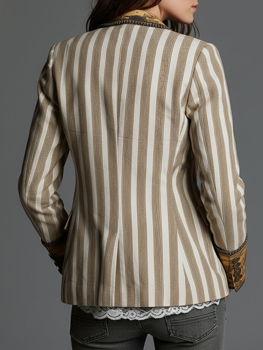Blazer da Donna Boho a Righe Stampato con Rever