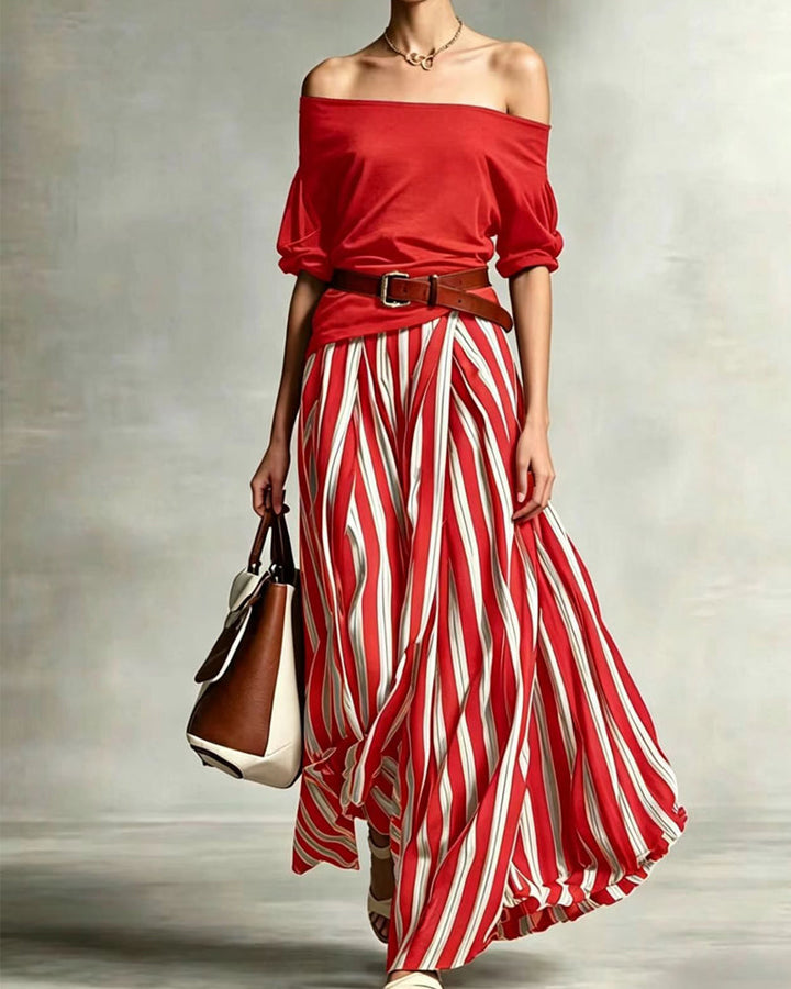MADISON | Set Gonna Maxi a Righe con Top Off-Shoulder