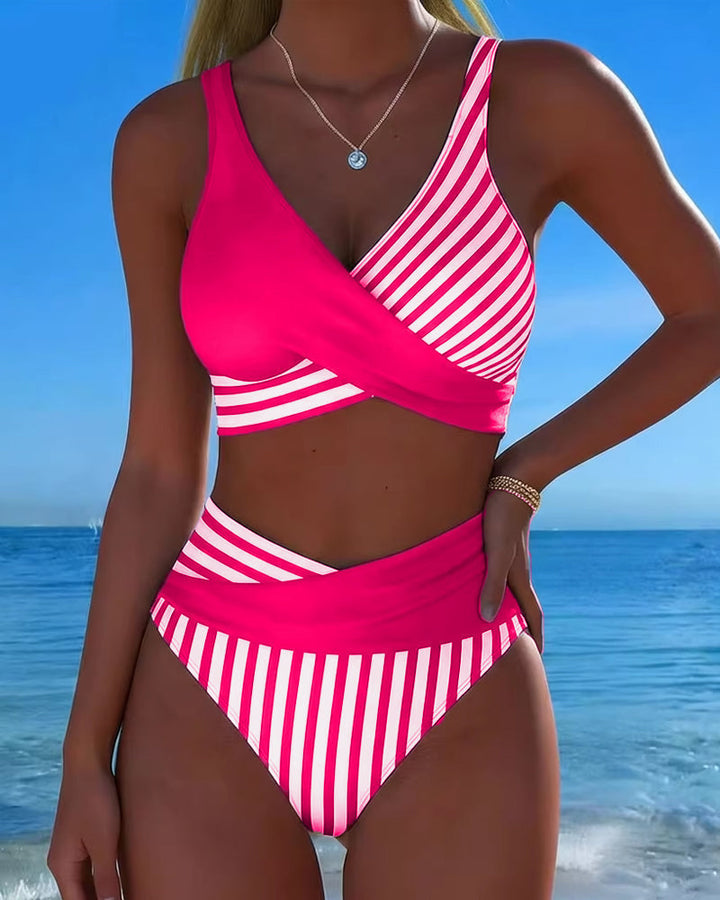 EVA™ | Bikini Incrociato a Righe Stampato