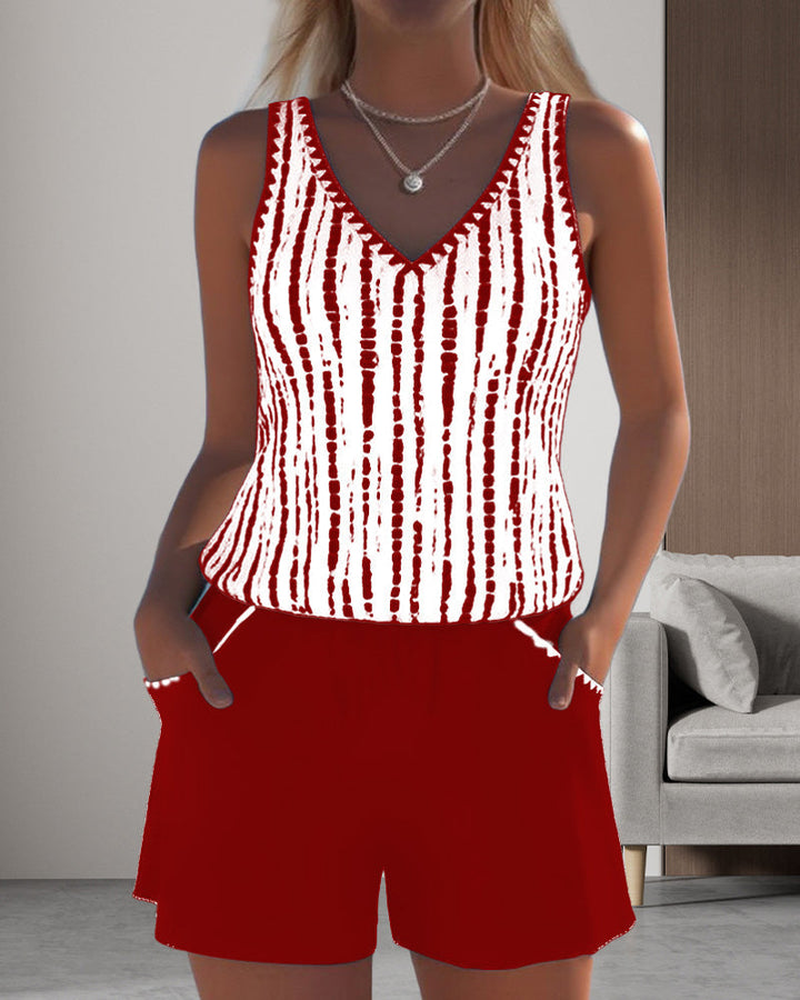 Mia | Costume da bagno casual a due pezzi stampato con scollatura a V e tasche