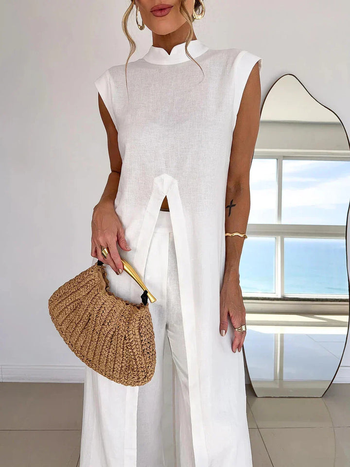 Benigna™ | Completo Bianco Tunica Volante e Pantalone