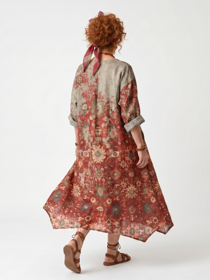 Zafferano | Abito Midi Relaxed con Pattern Misto e Tasche