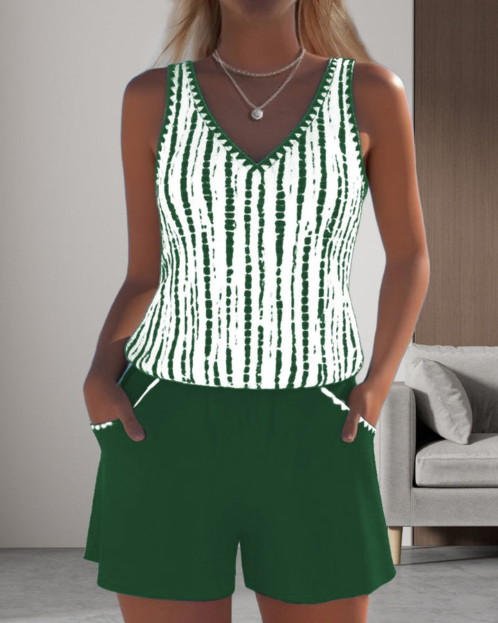 Mia | Costume da bagno casual a due pezzi stampato con scollatura a V e tasche