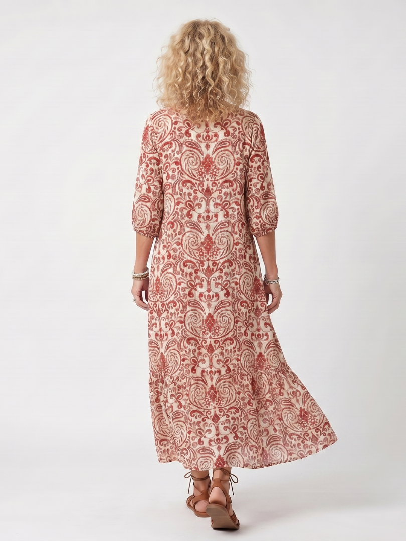 Noelle | Abito Midi con Stampa Ornata e Nastro a Frange