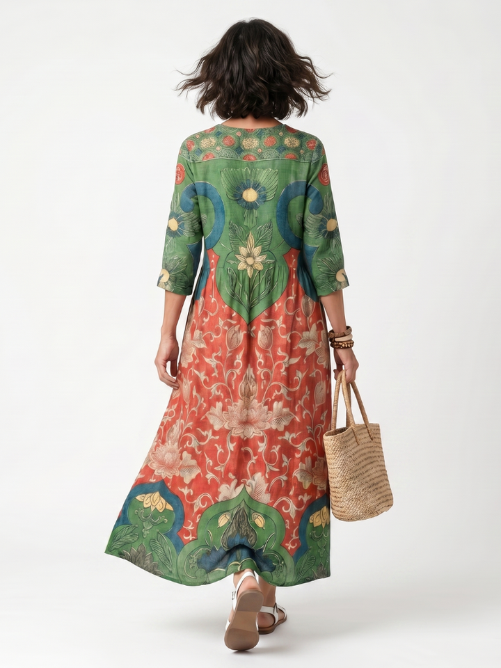 Sloane | Vestito Midi con Stampa Mista e Scollatura a V