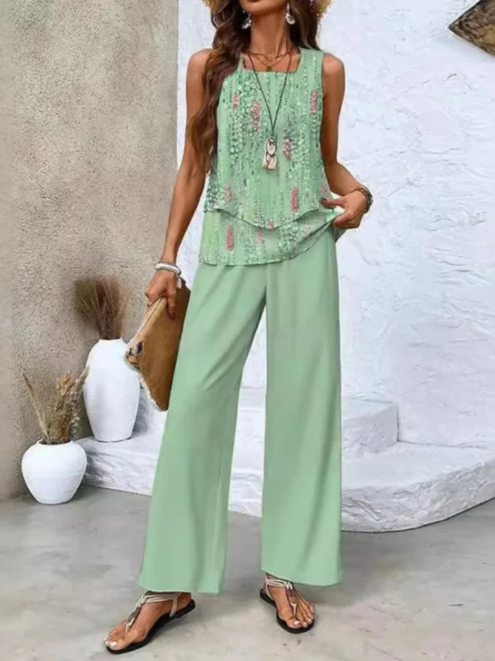 Ovelynra™ | Top senza maniche e pantaloni a gamba larga