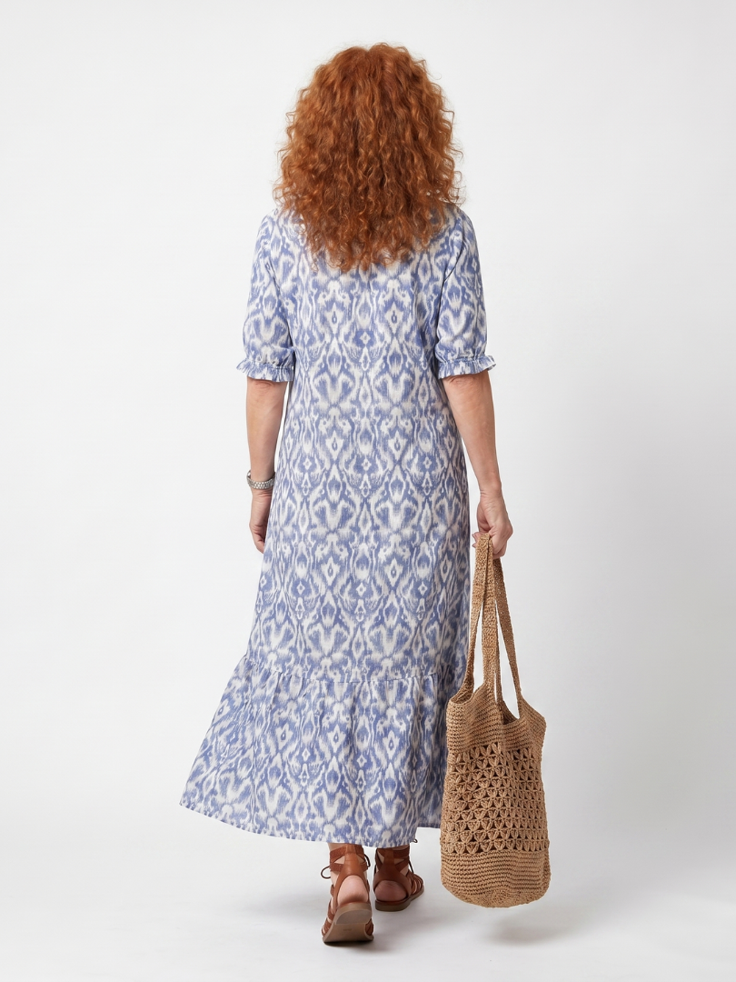 Ottoline | Abito midi stampato con scollo a fascia e frange