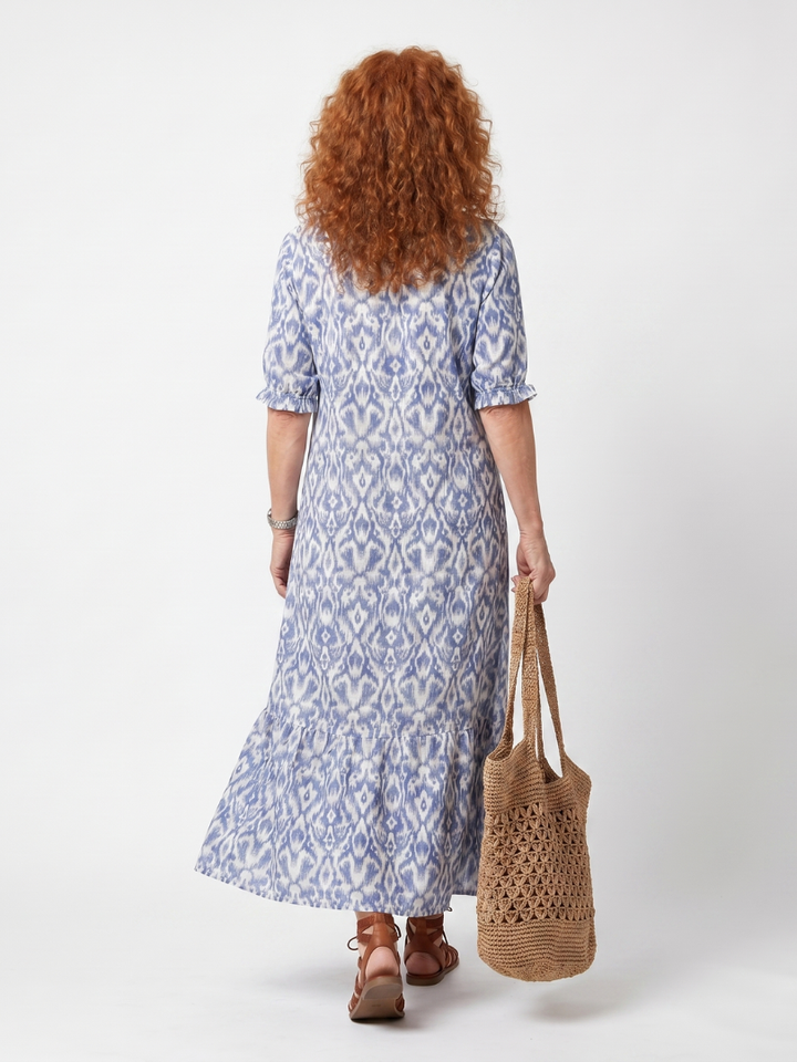 Ottoline | Abito midi stampato con scollo a fascia e frange