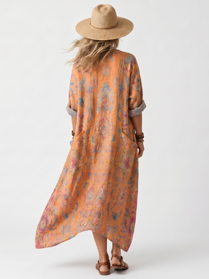 Remi | Abito Midi Oversized con Collo a V e Tasche Stampato