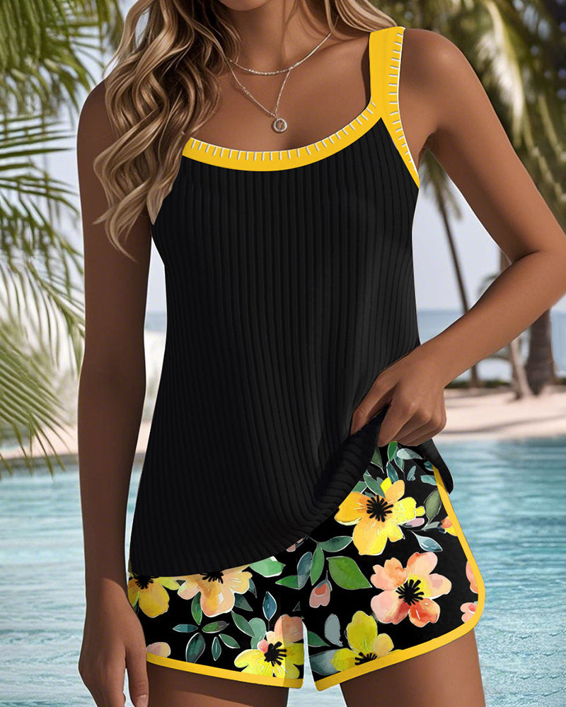 Federica - Set di Tankini con Pantaloni Corti a Costine
