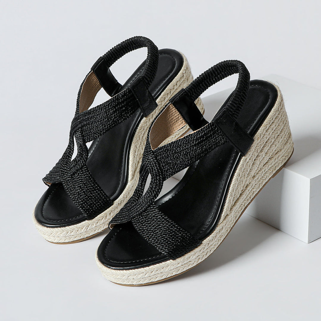 Aroa | sandali con zeppa in intreccio artigianale