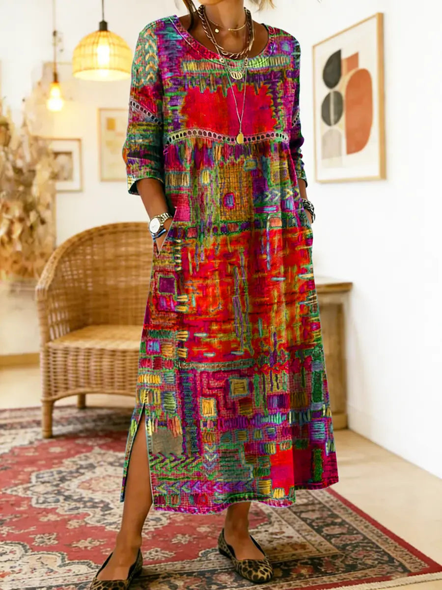 Isabelle | Abito in Denim con Patchwork Etnico