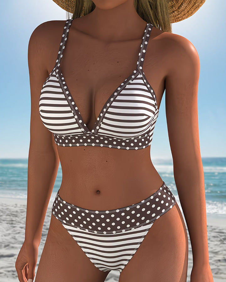 Bikini a righe con stampa a pois