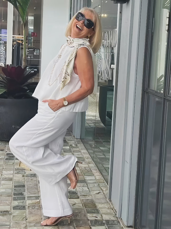 Trinidad™ | Completo Bianco Blusa e Pantalone Largo