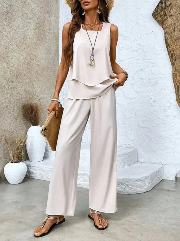 Ovelynra™ | Top senza maniche e pantaloni a gamba larga