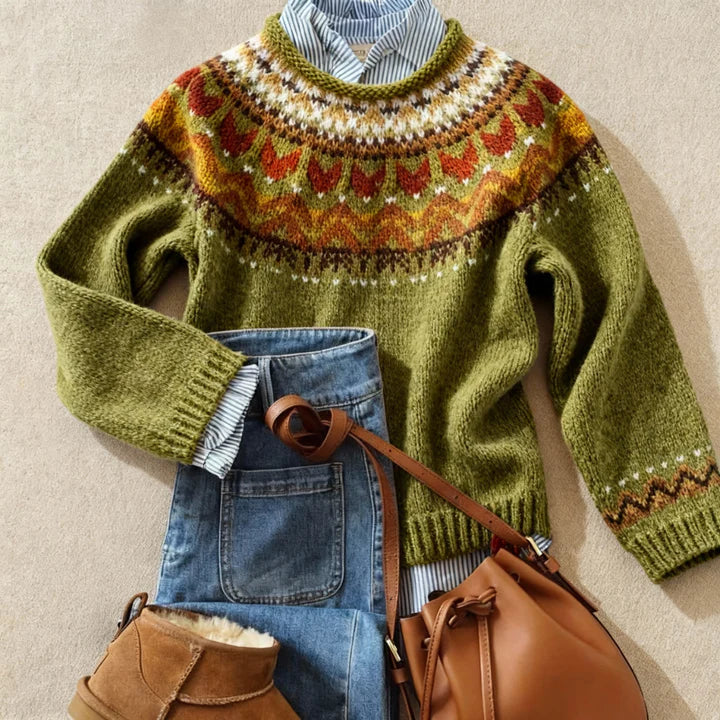 Astrid | Maglione Fair Isle Verde Oliva