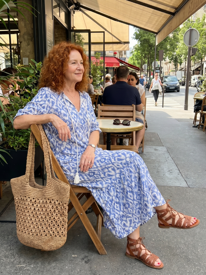 Ottoline | Abito midi stampato con scollo a fascia e frange