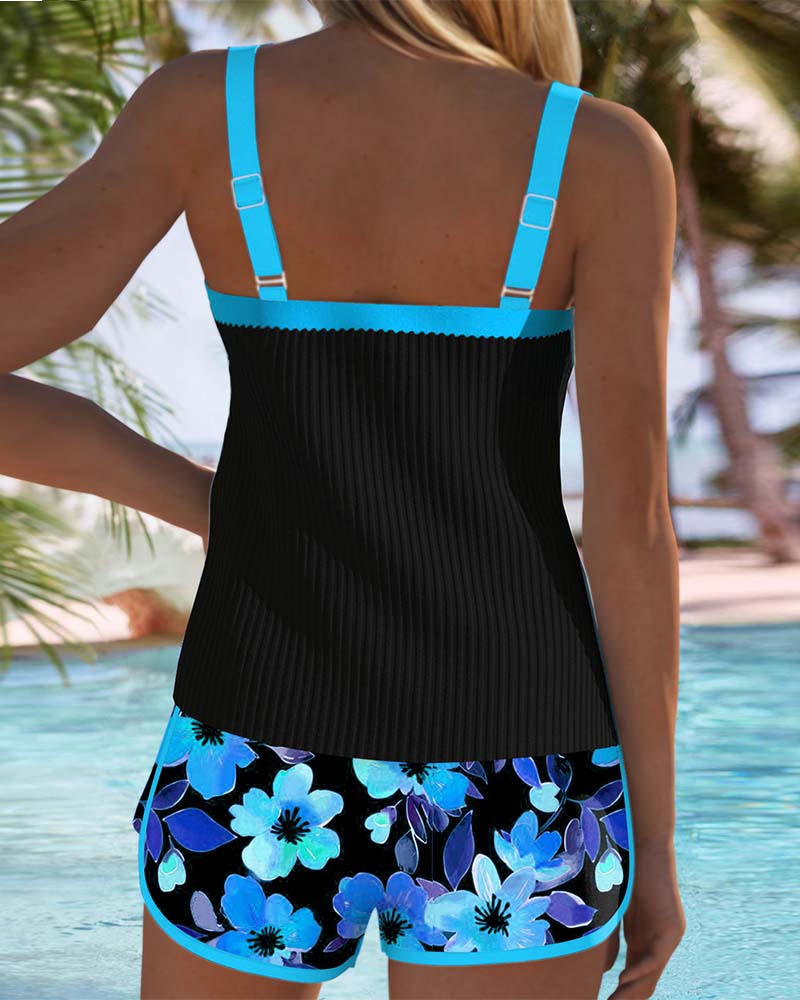 Federica - Set di Tankini con Pantaloni Corti a Costine