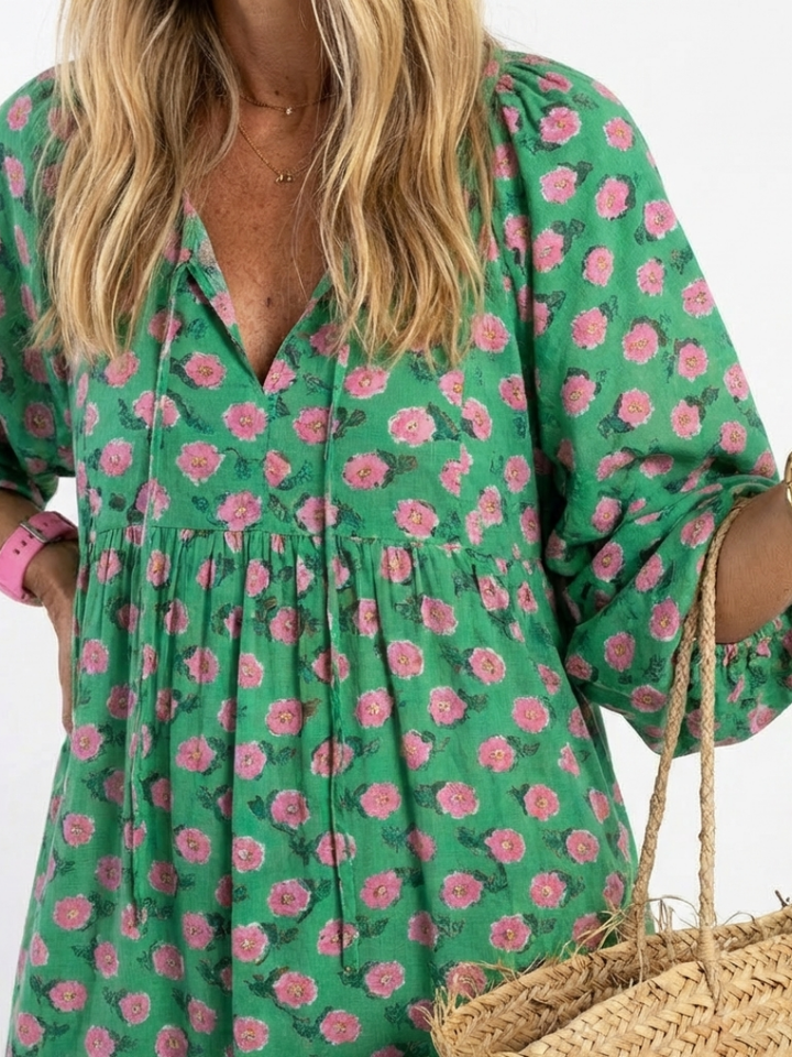 Fiora | Abito midi con stampa floreale e scollatura a V