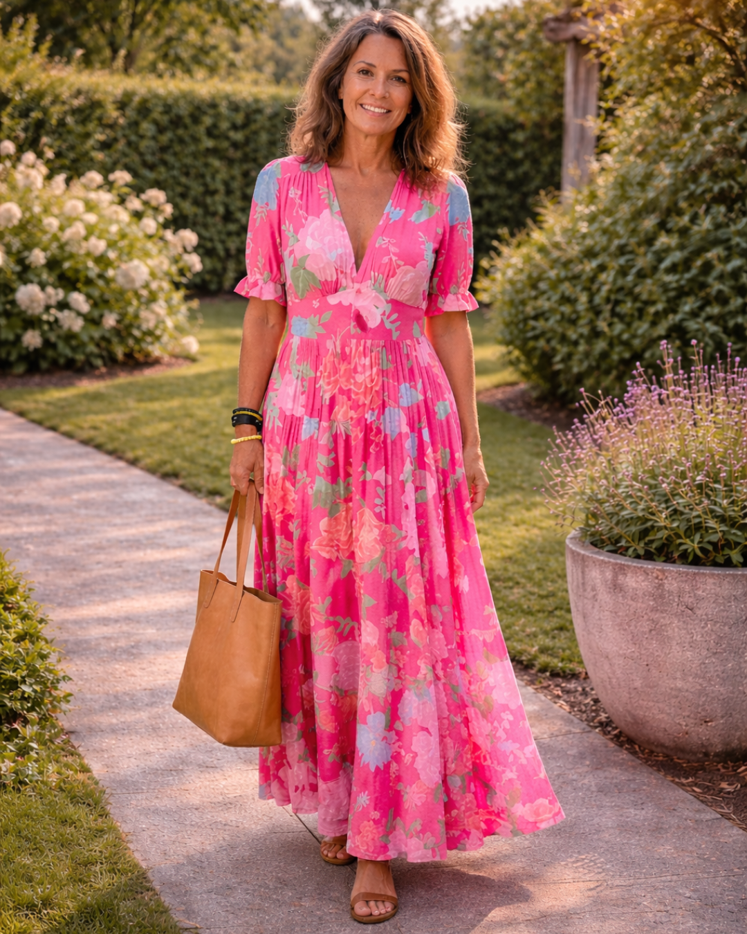 Ione | Abito midi floreale senza maniche con scollatura a V
