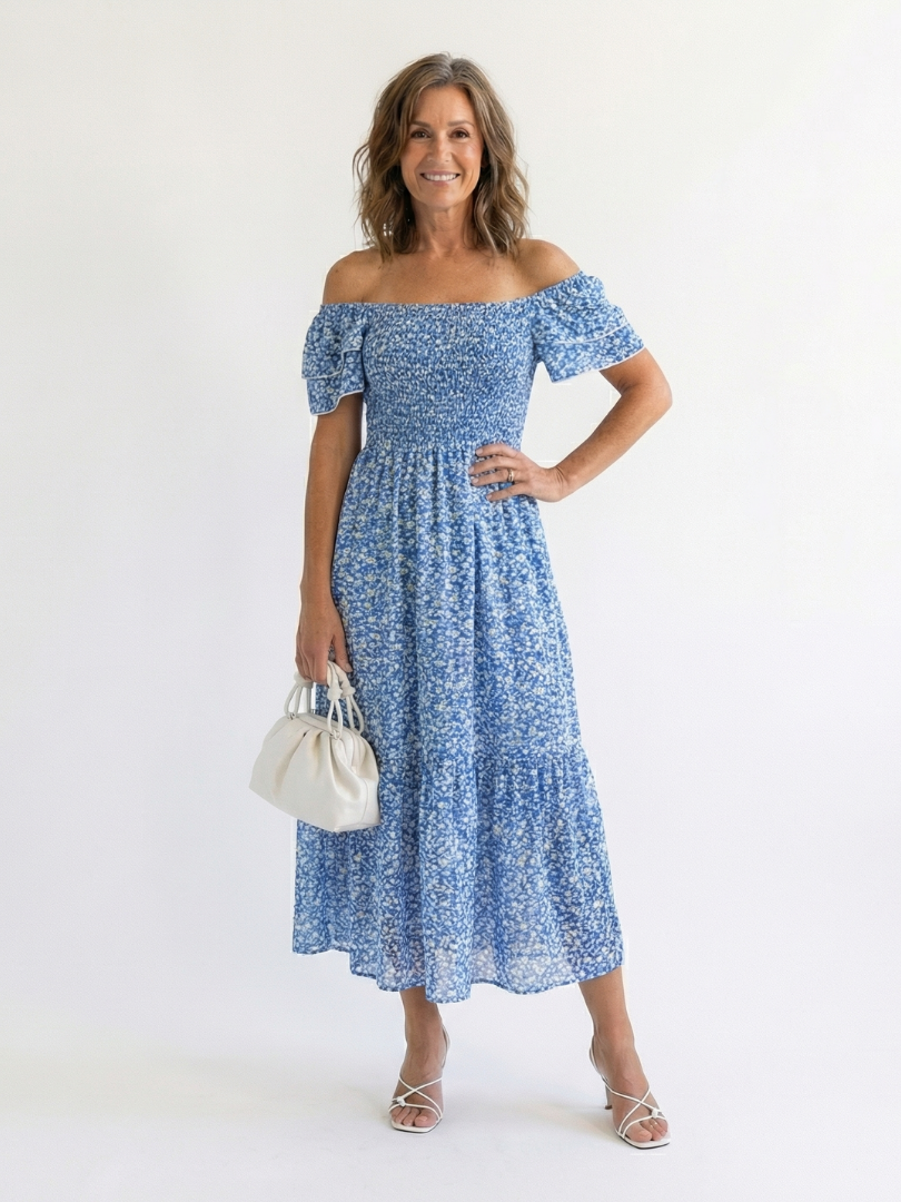 Odette | Abito Midi Smockato con Spalle Scoperte