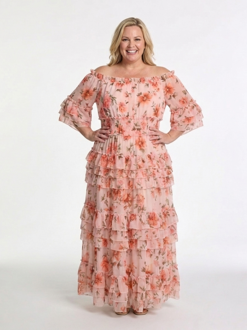 Rosalie | Abito Maxi a Volant Floreale con Spalle Scoperte