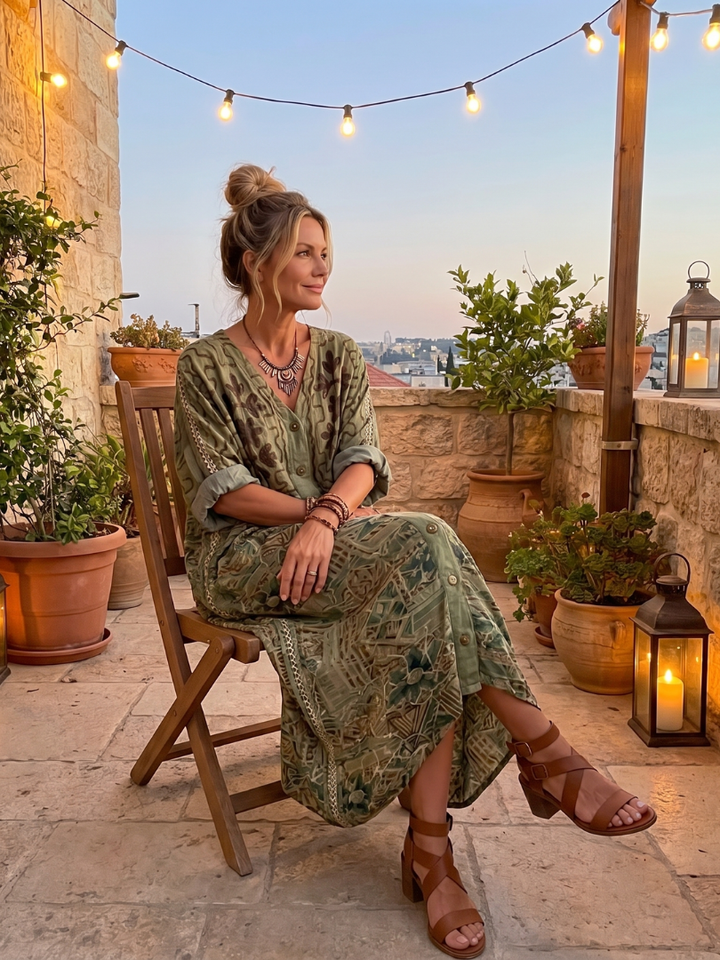 Aleta | Abito Midi Oversized con Bottoni e Tasche