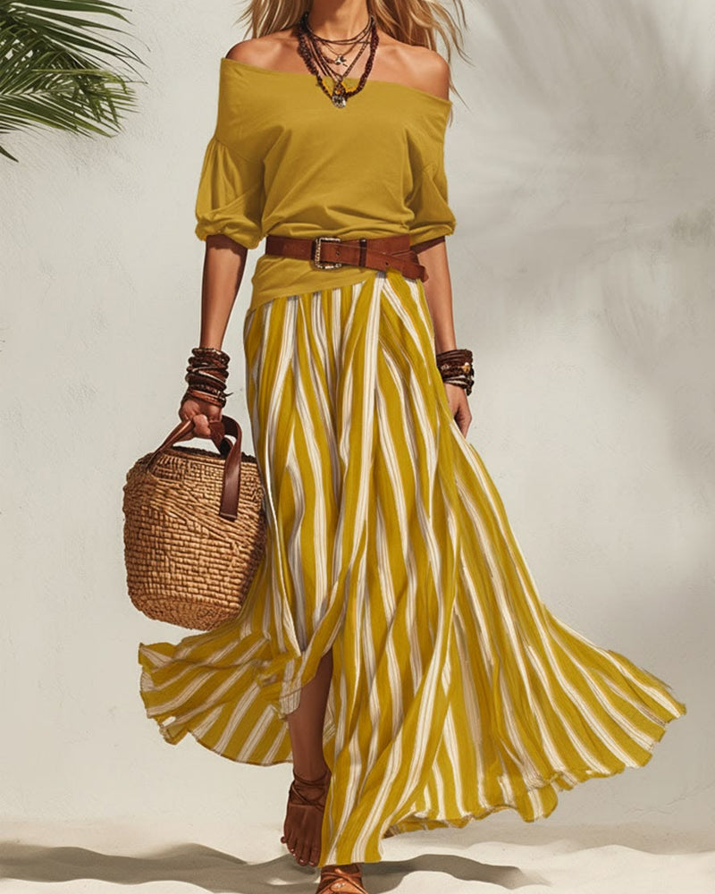 MADISON | Set Gonna Maxi a Righe con Top Off-Shoulder