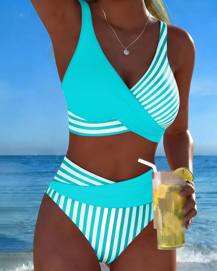 EVA™ | Bikini Incrociato a Righe Stampato