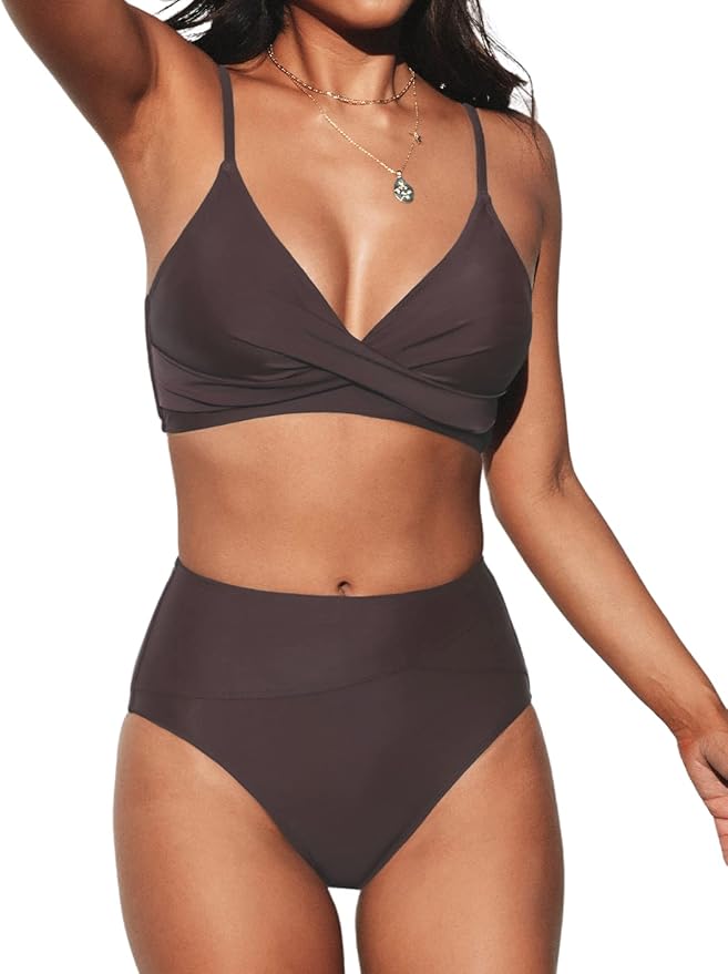 Set di Bikini a Vita Alta Arricciato e Sostenitivo
