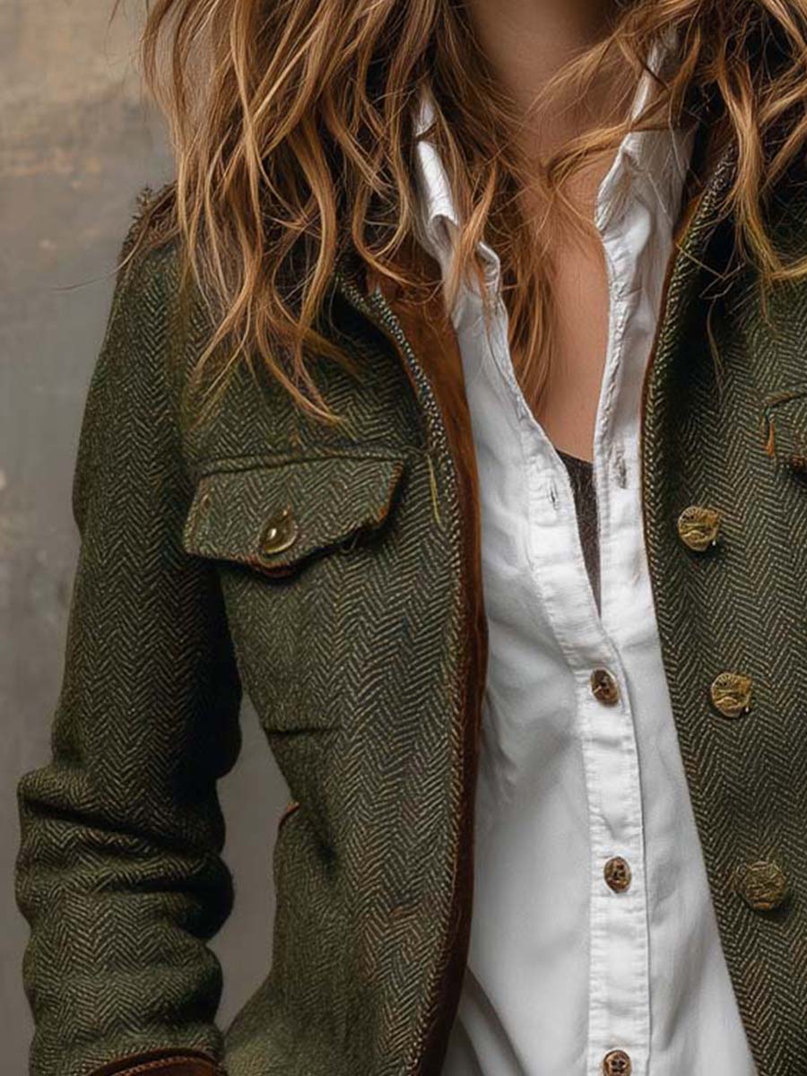 Blazer Donna Vintage a Coste con Rifiniture a Contrasto